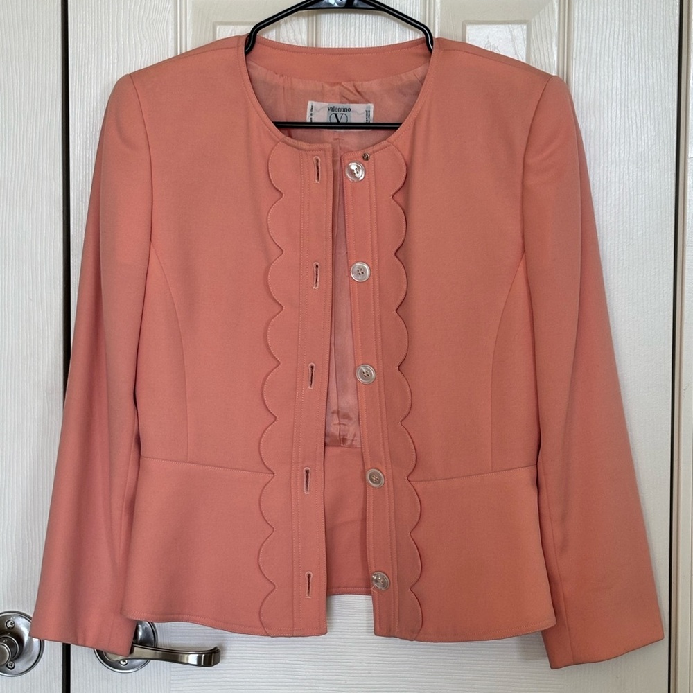 Vintage Valentino Coral Scallop-Trim Wool Blazer Jacket